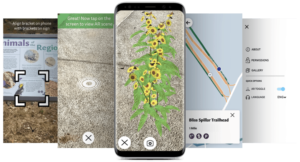 carousel image showing UX design for the trail explorer AR mobile app