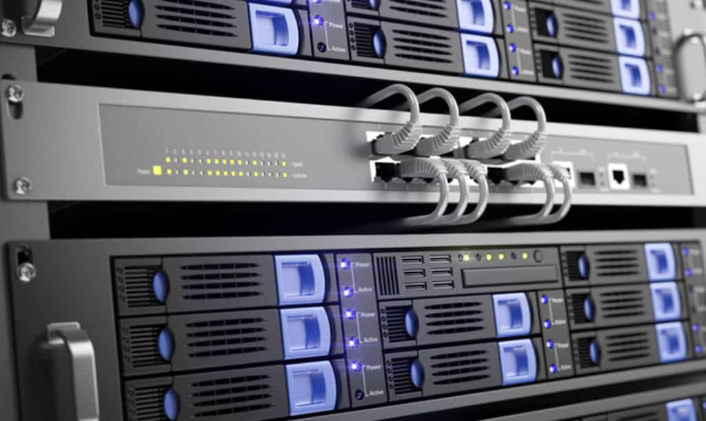 close up of servers in database center