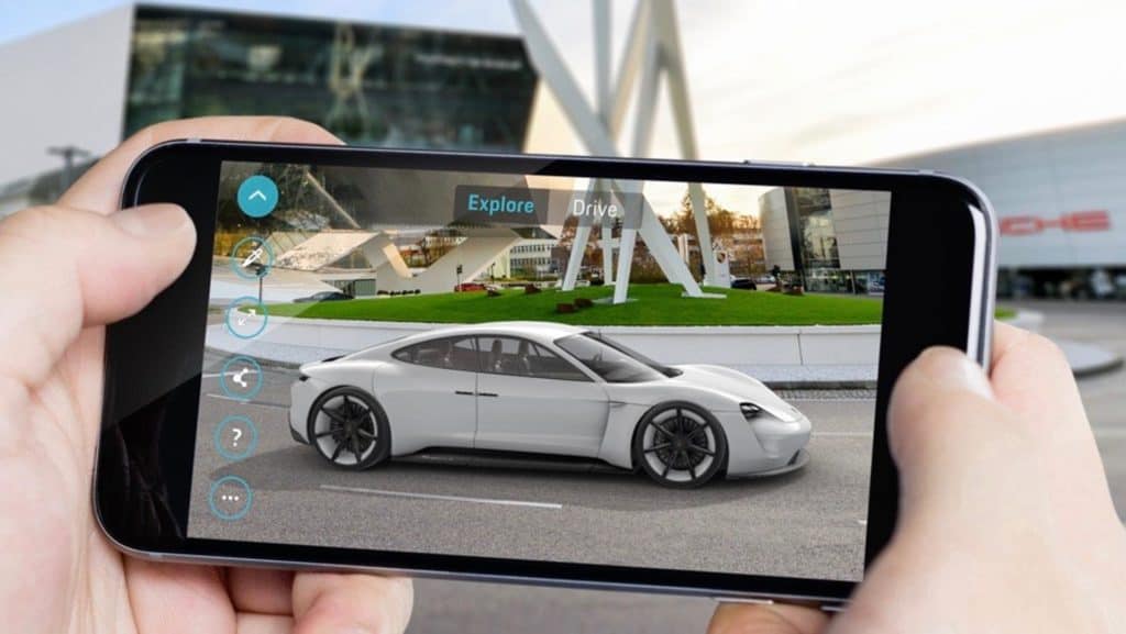iPhone showing webAR project of Porsche taycan